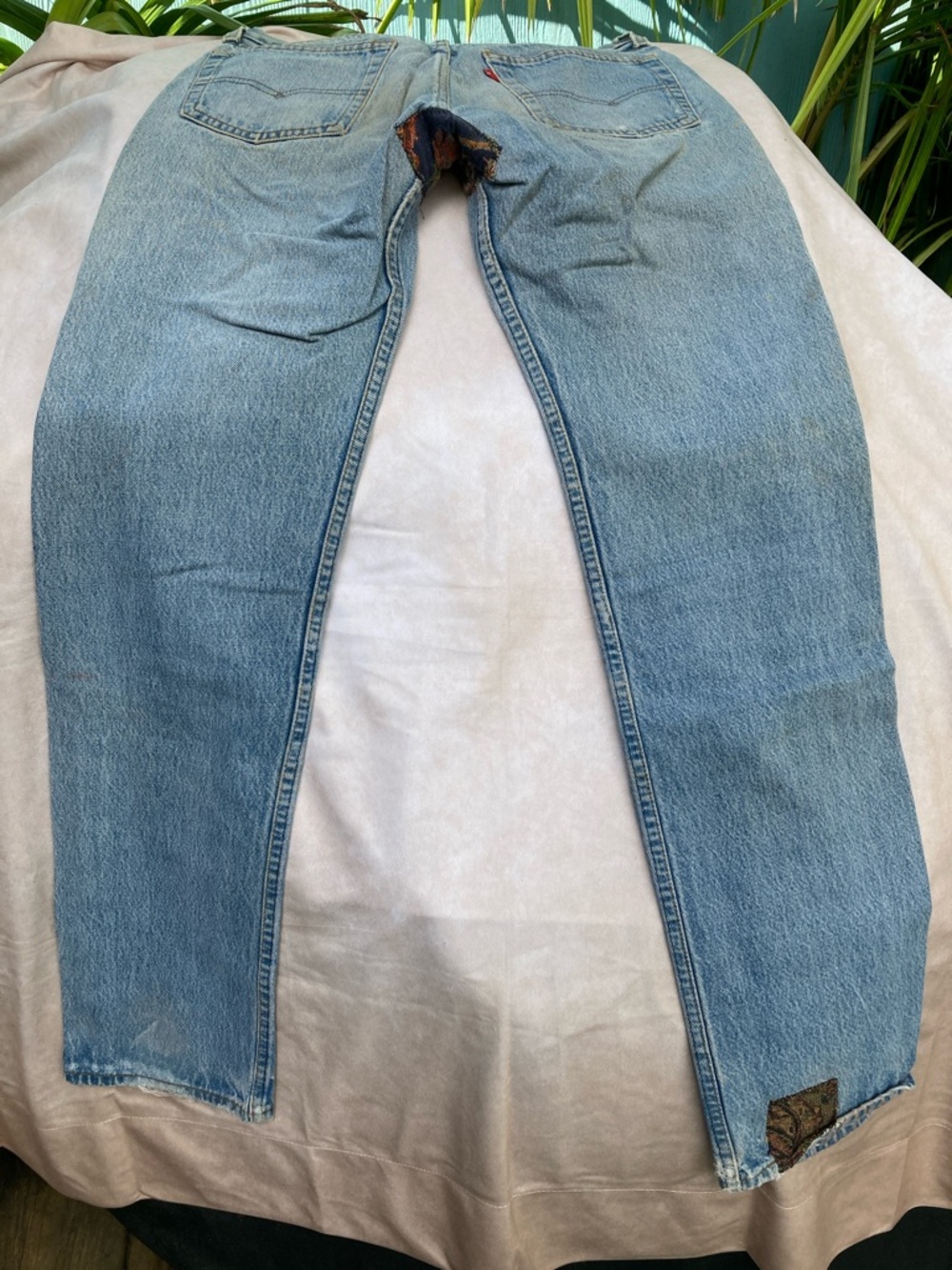 Levi's Light Wash Straight Leg Jeans with Multicolor Patchwork. Vintage 80’s - Picture 2 of 12